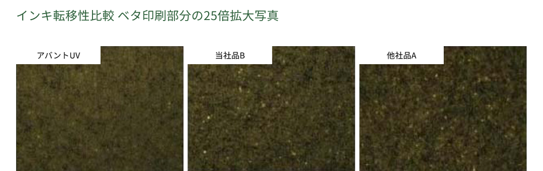 インキ転移性比較 ベタ印刷部分の25倍拡大写真
