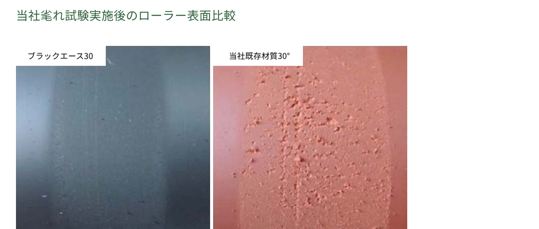 当社毟れ試験実施後のローラー表面比較